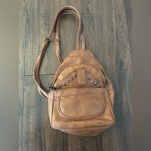 Elegant Tan Women's Backpack with Stud Accents